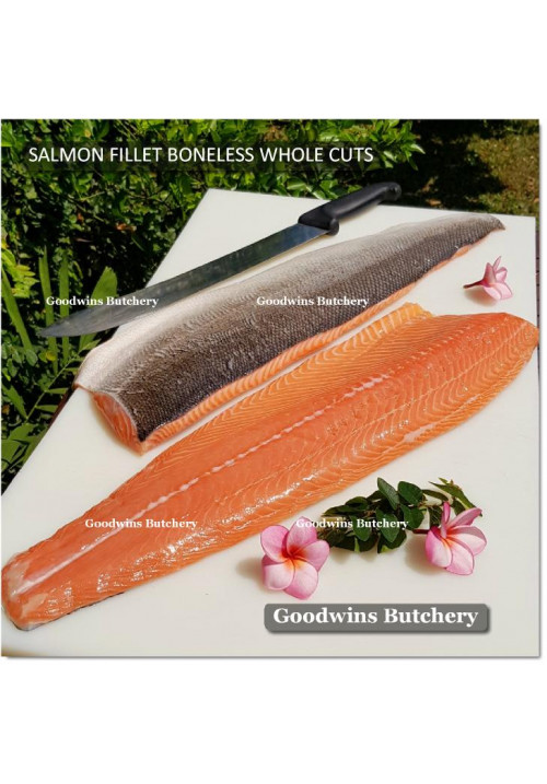 Salmon FILLET BONELESS Norway / Chile / Tasmania frozen WHOLE +/- 1.3 kg/pc length 18" 46cm (price/kg)